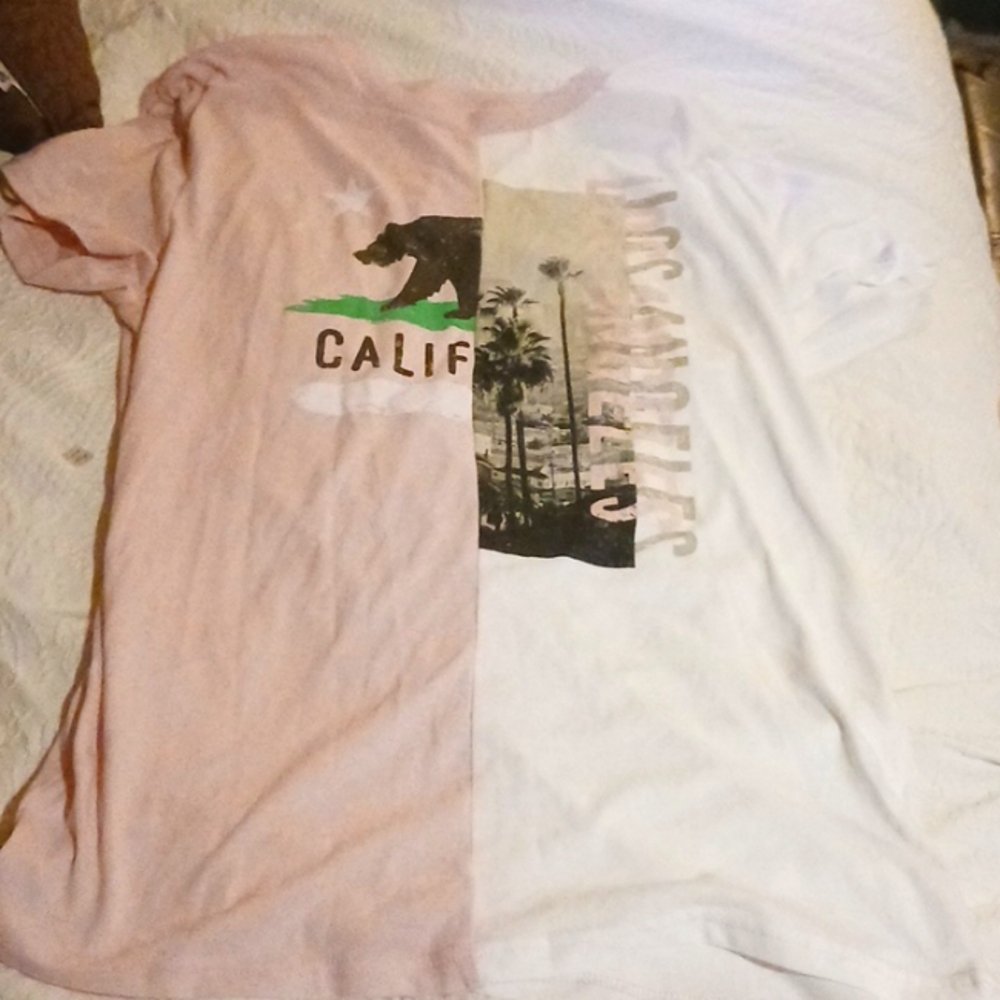 White and pink split California T-shirt
